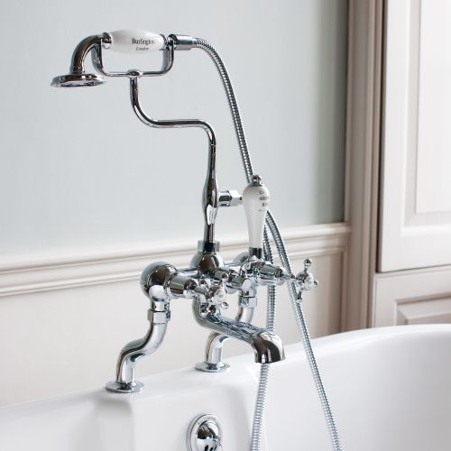 Claremont Bath Shower Mixer Deck Mounted with 'S' Adjuster in Chrome/White by Burlington