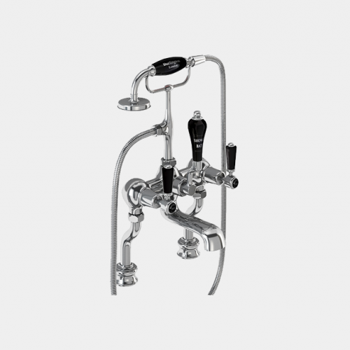 Kensington Regent Bath Shower Mixer Deck Mounted with 'S' Adjuster in Chrome/Black by Burlington