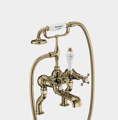 Claremont Bath Shower Mixer Deck Mounted with 'S' Adjuster in Gold/White by Burlington