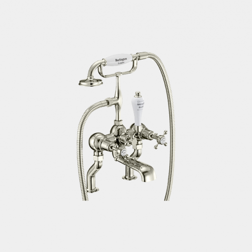 Claremont Bath Shower Mixer Deck Mounted with 'S' Adjuster in Nickel/White by Burlington