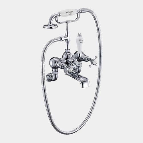 Claremont Bath Shower Mixer Wall Mounted with 'S' Adjuster in Chrome/White by Burlington