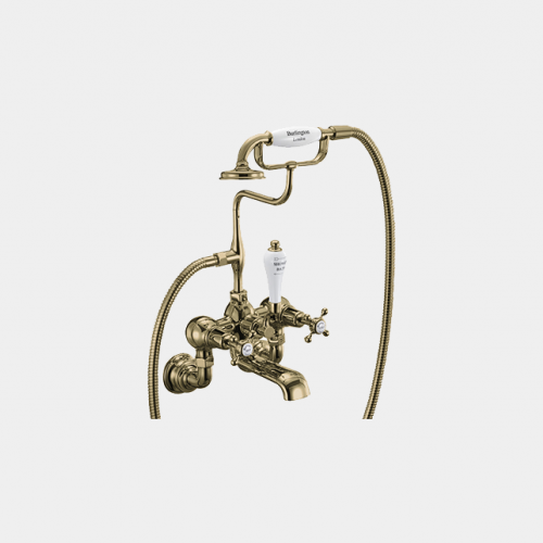 Claremont Regent Bath Shower Mixer Wall Mounted with 'S' Adjuster in Gold/White by Burlington