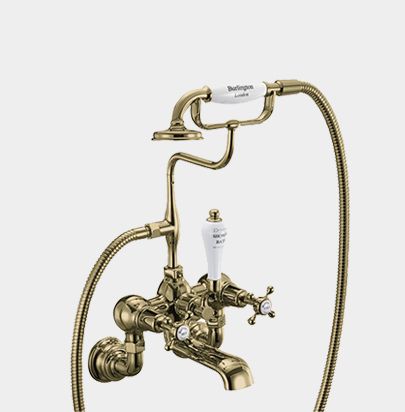 Claremont Bath Shower Mixer Wall Mounted with 'S' Adjuster in Gold/White by Burlington