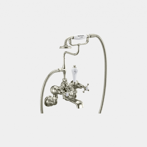 Claremont Bath Shower Mixer Wall Mounted with 'S' Adjuster in Nickel/White by Burlington