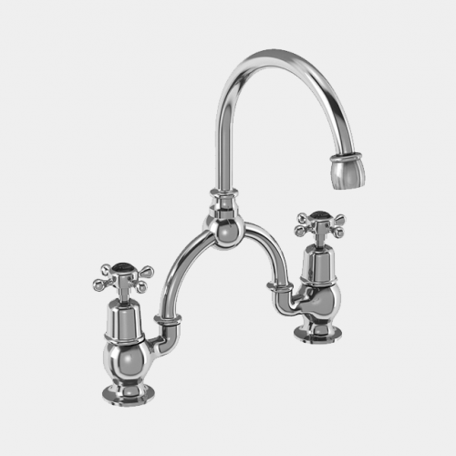 Claremont Two Tap Hole Arch Mixer in Chrome/Black with Curved Spout (230mm Centres) by Burlington