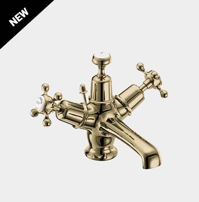 Claremont Basin Mixer in Gold/White Pop Up Waste by Burlington