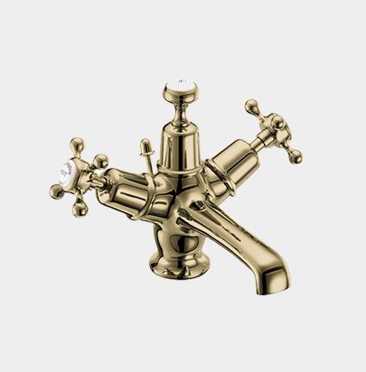 Claremont Basin Mixer in Gold/White Pop Up Waste by Burlington