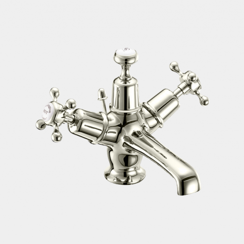 Claremont Basin Mixer in Nickel/White Pop Up Waste by Burlington