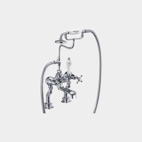 Claremont Regent Bath Shower Mixer Deck Mounted with 'S' Adjuster in Chrome/White by Burlington