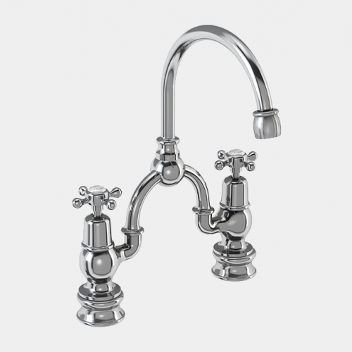 Claremont Regent Two Tap Hole Arch Mixer in Chrome/White with Curved Spout (200mm Centres) by Burlington