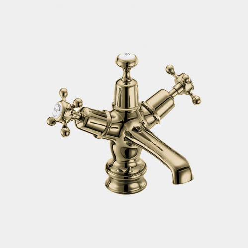 Claremont Regent Basin Mixer in Gold/White with Click Clack Waste by Burlington