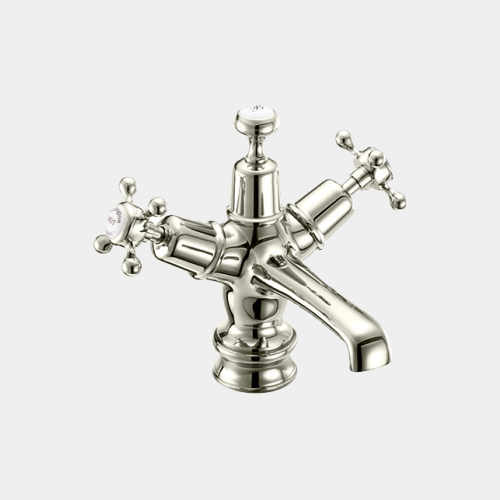 Claremont Regent Basin Mixer in Nickel/White with Click Clack Waste by Burlington