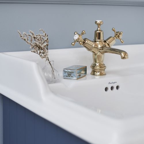 Claremont Regent Basin Mixer in Gold/White Pop Up Waste by Burlington