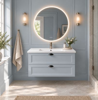 English Classic Wall-Hung Vanity with NEW Atria Top by Burlington