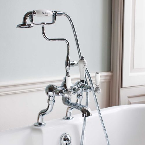 Kensington Bath Shower Mixer Deck Mounted with 'S' Adjuster in Chrome/White by Burlington