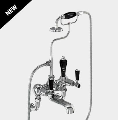 Kensington Bath Shower Mixer Wall Mounted with 'S' Adjuster in Chrome/Black by Burlington