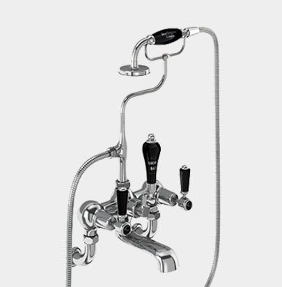 Kensington Bath Shower Mixer Wall Mounted with 'S' Adjuster in Chrome/Black by Burlington