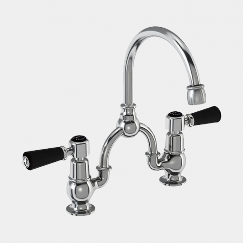 Kensington Two Tap Hole Arch Mixer in Chrome/Black with Curved Spout (200mm Centres) by Burlington
