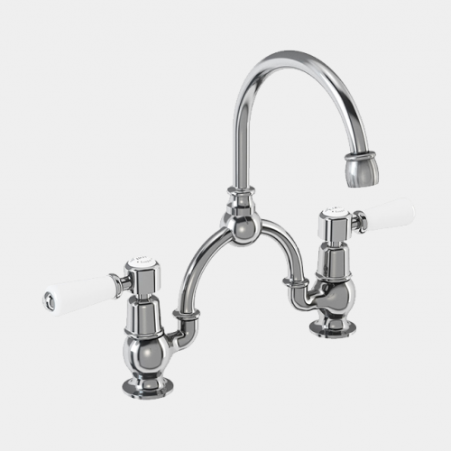 Kensington Two Tap Hole Arch Mixer in Chrome/White with Curved Spout (230mm Centres) by Burlington