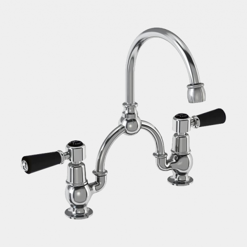 Kensington Two Tap Hole Arch Mixer in Chrome/Black with Curved Spout (230mm Centres) by Burlington