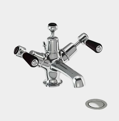 Kensington Basin Mixer in Chrome/Black with Pop Up Waste by Burlington