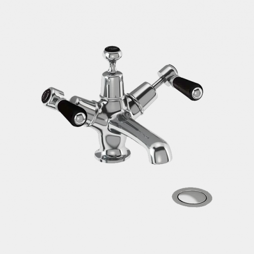 Kensington Basin Mixer in Chrome/Black with Click Clack Waste by Burlington