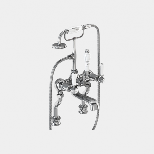 Kensington Regent Bath Shower Mixer Deck Mounted with 'S' Adjuster in Chrome/White by Burlington