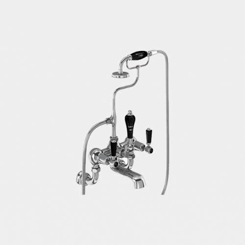 Kensington Regent Bath Shower Mixer Wall Mounted with 'S' Adjuster in Chrome/Black by Burlington