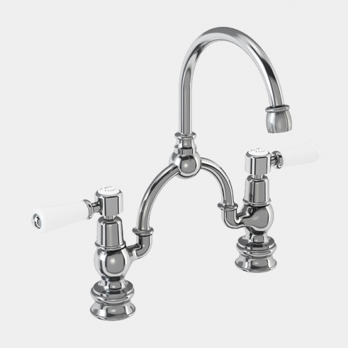 Kensington Regent Two Tap Hole Arch Mixer in Chrome/White with Curved Spout (230mm Centres) by Burlington