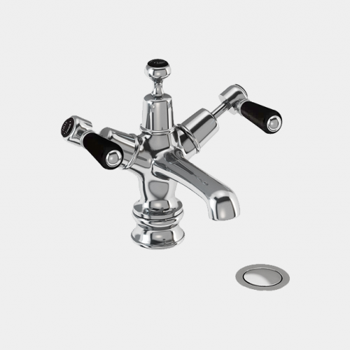 Kensington Regent Basin Mixer in Chrome/Black with Click Clack Waste by Burlington