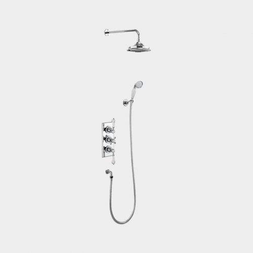 Trent Thermostatic Two Outlet Concealed Shower Valve, Fixed Shower Arm, Handset & Holder with Hose by Burlington