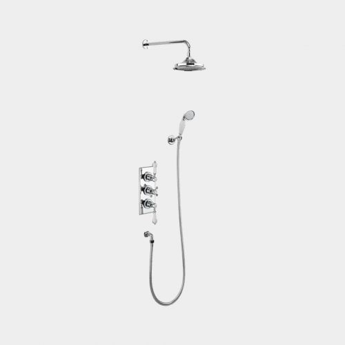 Trent 4: Thermostatic Two Outlet Concealed Shower Valve, Fixed Shower Arm, Handset, Holder & Hose by Burlington