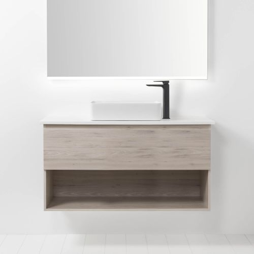 Soft Solid Surface 1000 Wall-Hung Vanity 1 Drawer & Open Shelf by VCBC