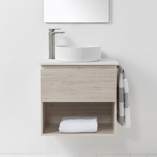 Soft Solid Surface 650 Wall-Hung Vanity 1 Drawer & Open Shelf by VCBC