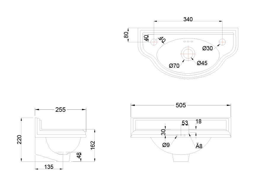 Curved 505 Cloakroom Basin