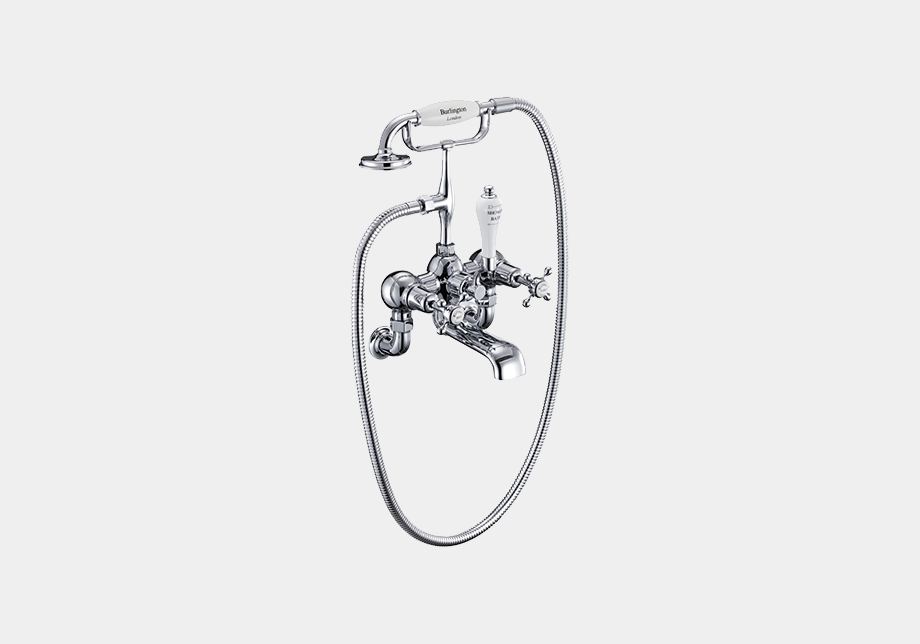 Claremont Bath Shower Mixer Wall Mounted with 'S' Adjuster in Chrome/White