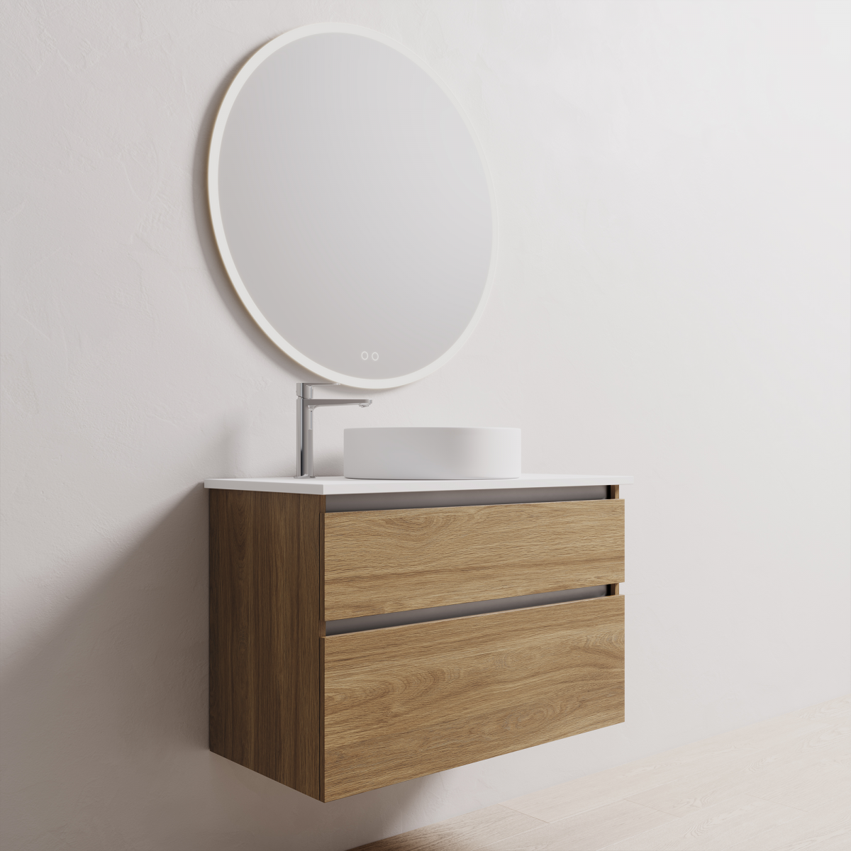 900 Wall-Hung Vanity, 2 Drawers, Original Oak