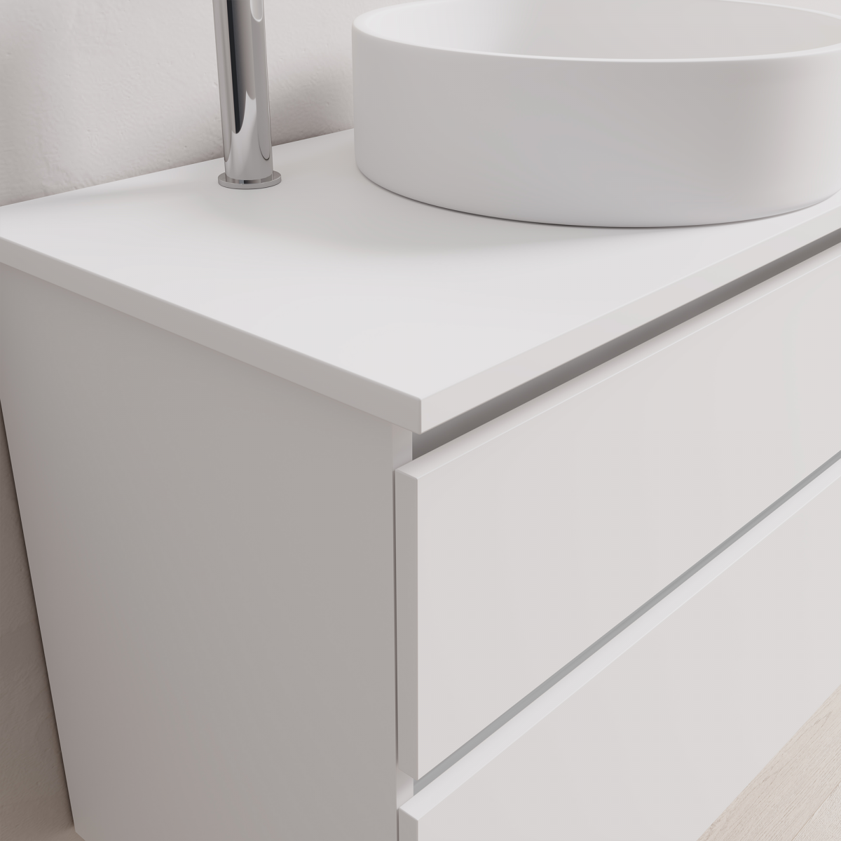 900 Wall-Hung Vanity, 2 Drawers, White