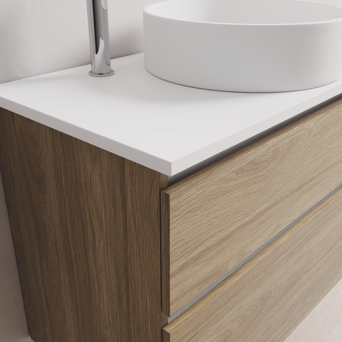 900 Wall-Hung Vanity, 2 Drawers, Original Oak