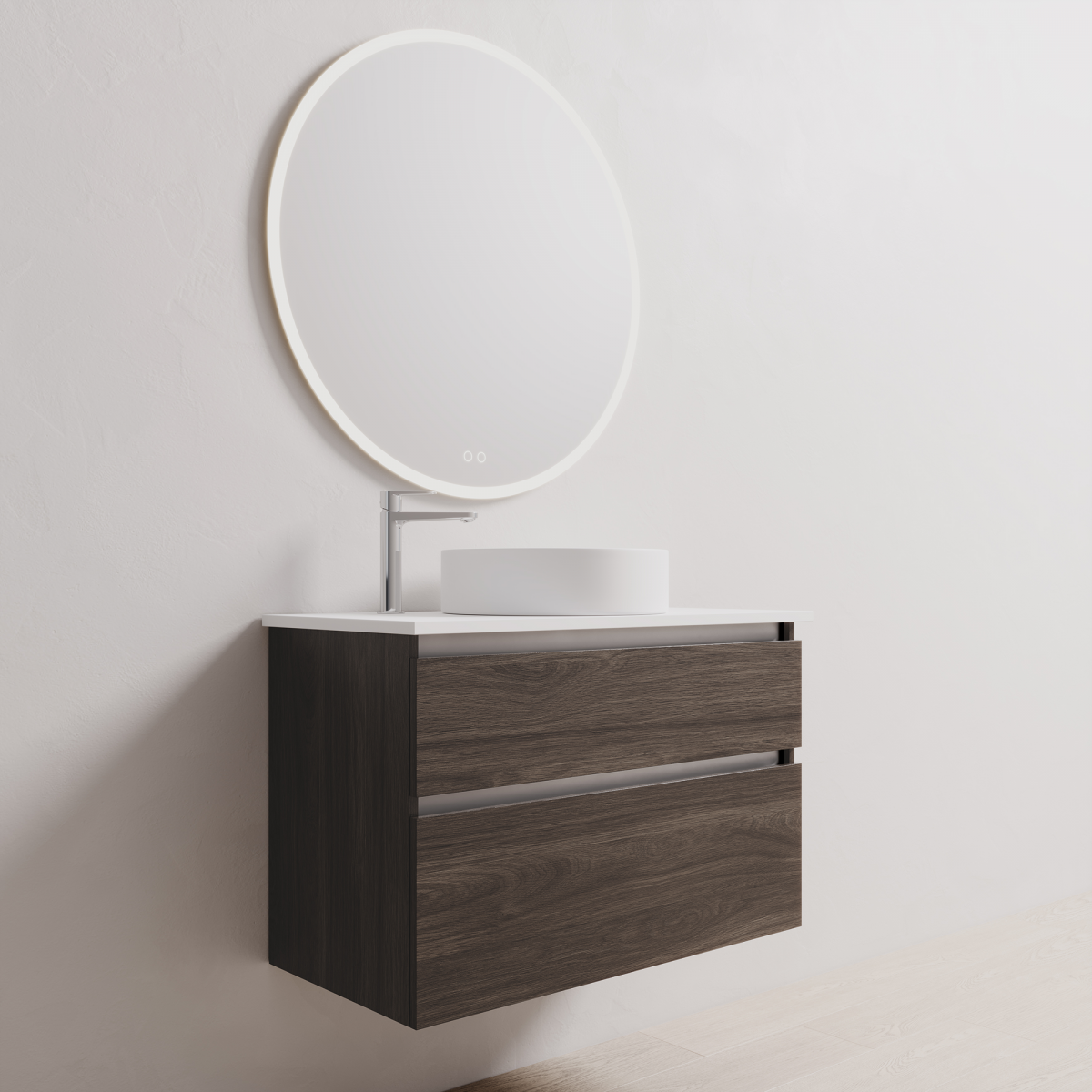 900 Wall-Hung Vanity, 2 Drawers, Black Forest