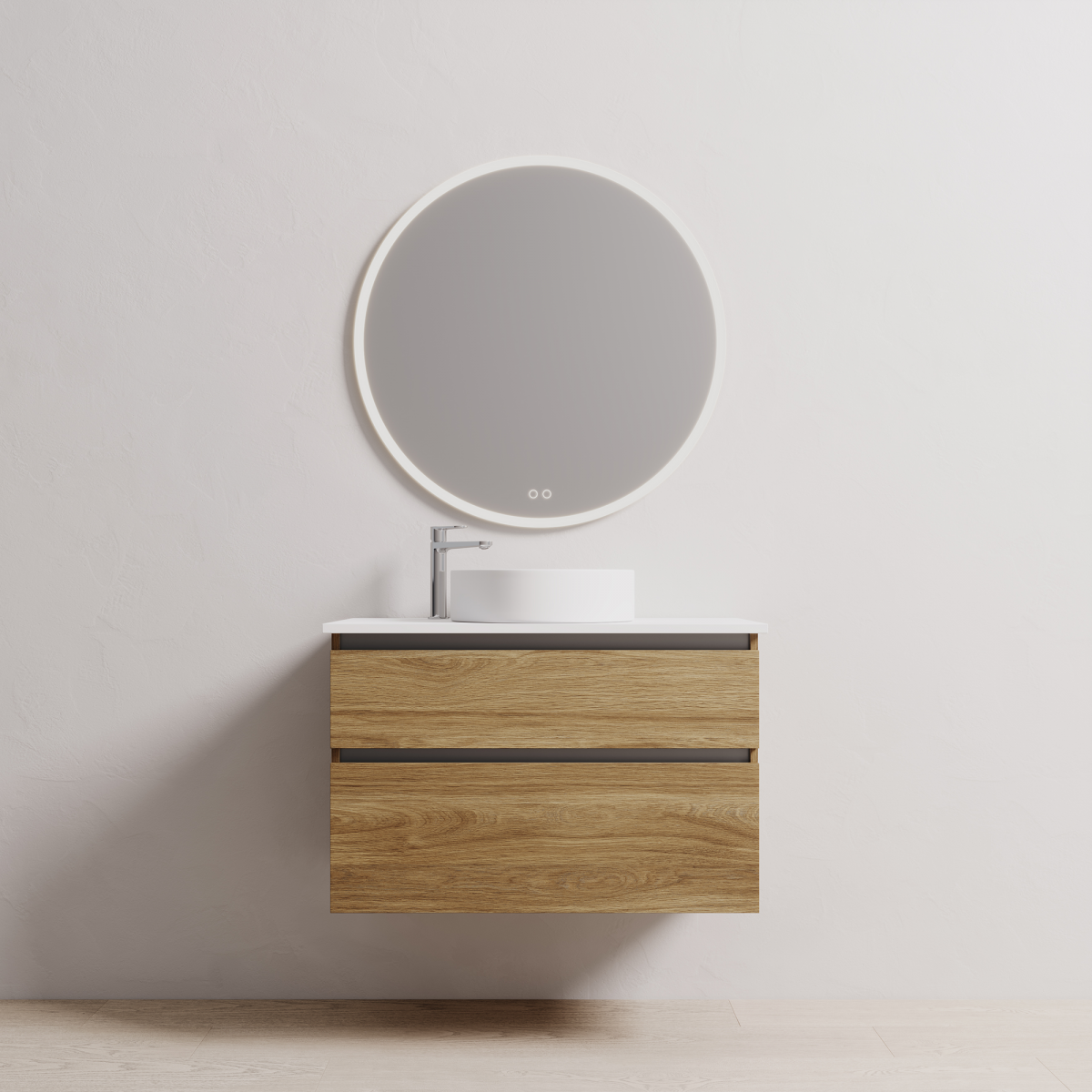 900 Wall-Hung Vanity, 2 Drawers, Original Oak
