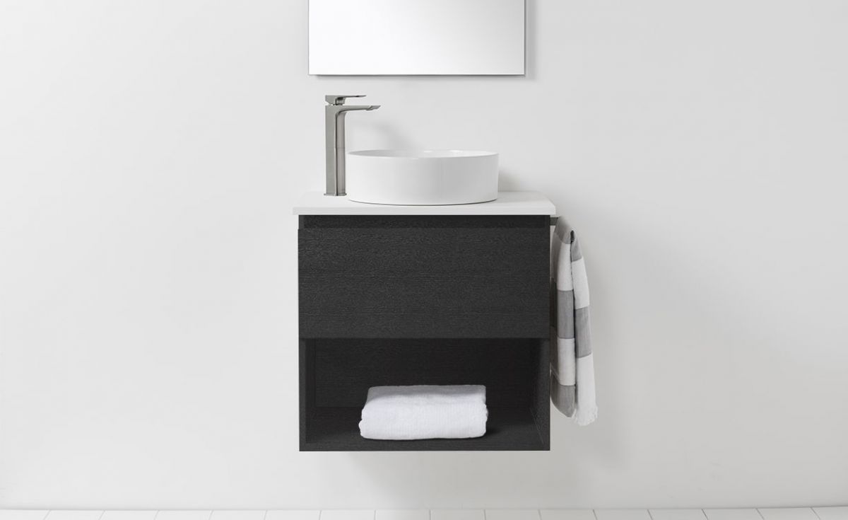 Soft Solid Surface 650 Wall-Hung Vanity 1 Drawer & Open Shelf