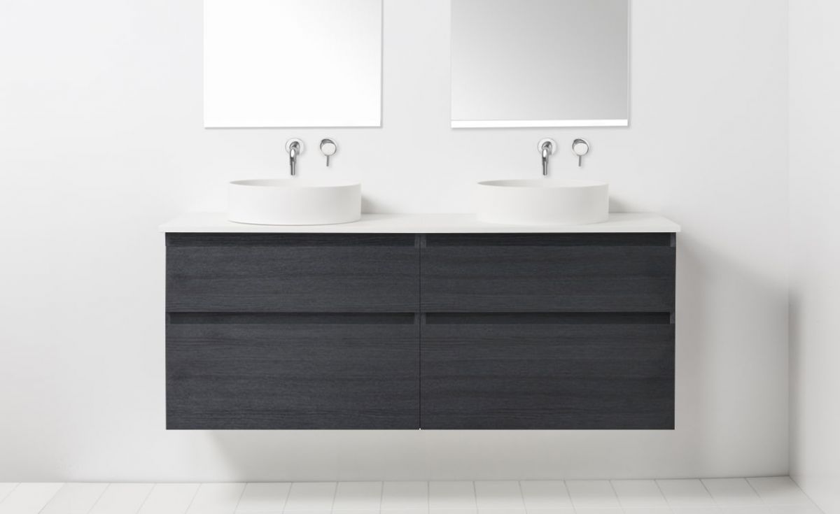 Soft Solid Surface 1300 Wall-Hung Vanity Double Bowls 4 Drawers