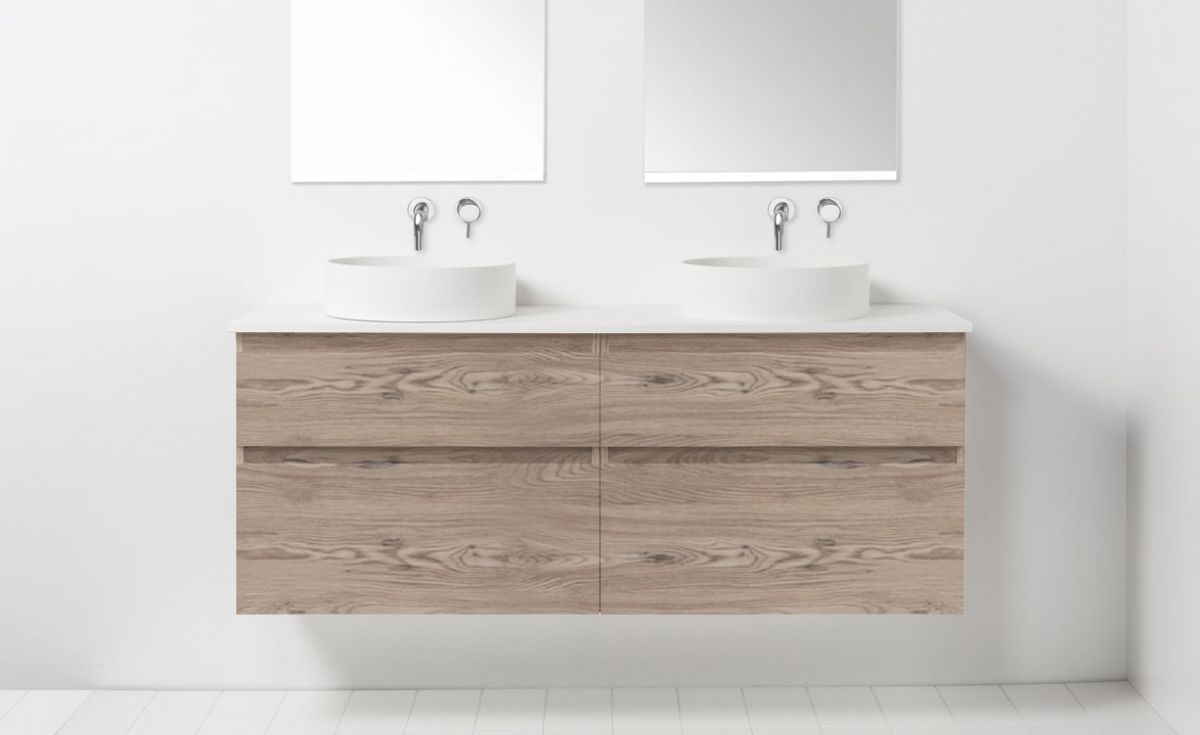 Soft Solid Surface 1300 Wall-Hung Vanity Double Bowls 4 Drawers