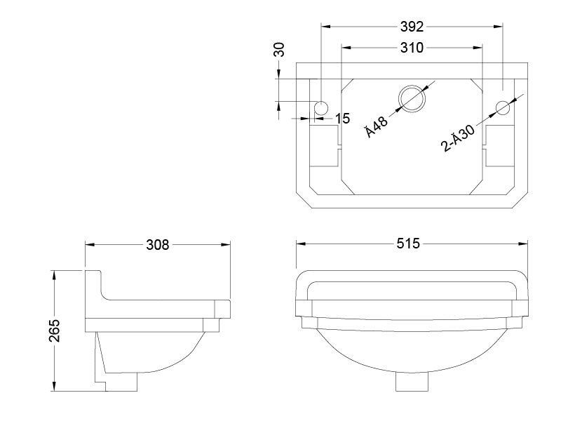 Edwardian Rectangle 510 Cloakroom Basin