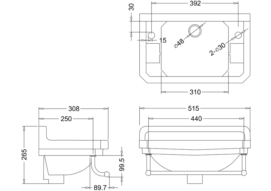 Edwardian Rectangle 510 Cloakroom Basin