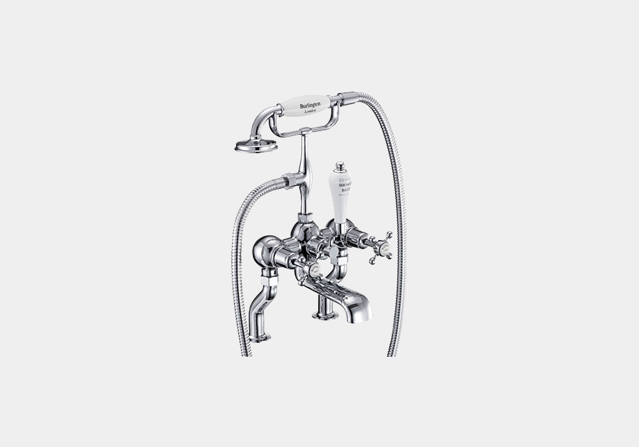 Claremont Bath Shower Mixer Deck Mounted with 'S' Adjuster in Gold/White