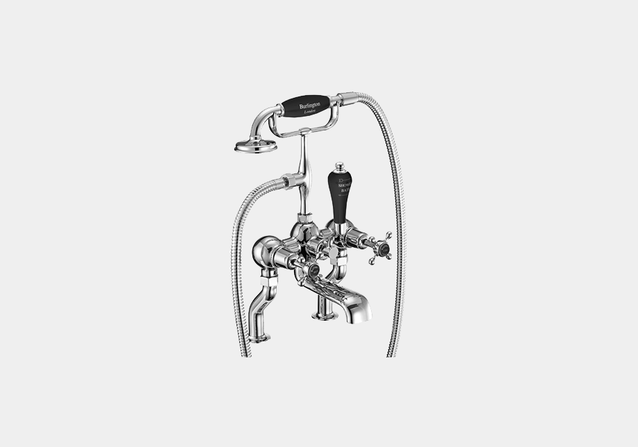 Claremont Bath Shower Mixer Deck Mounted with 'S' Adjuster in Nickel/White