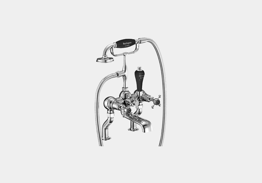 Claremont Bath Shower Mixer Deck Mounted with 'S' Adjuster in Gold/White