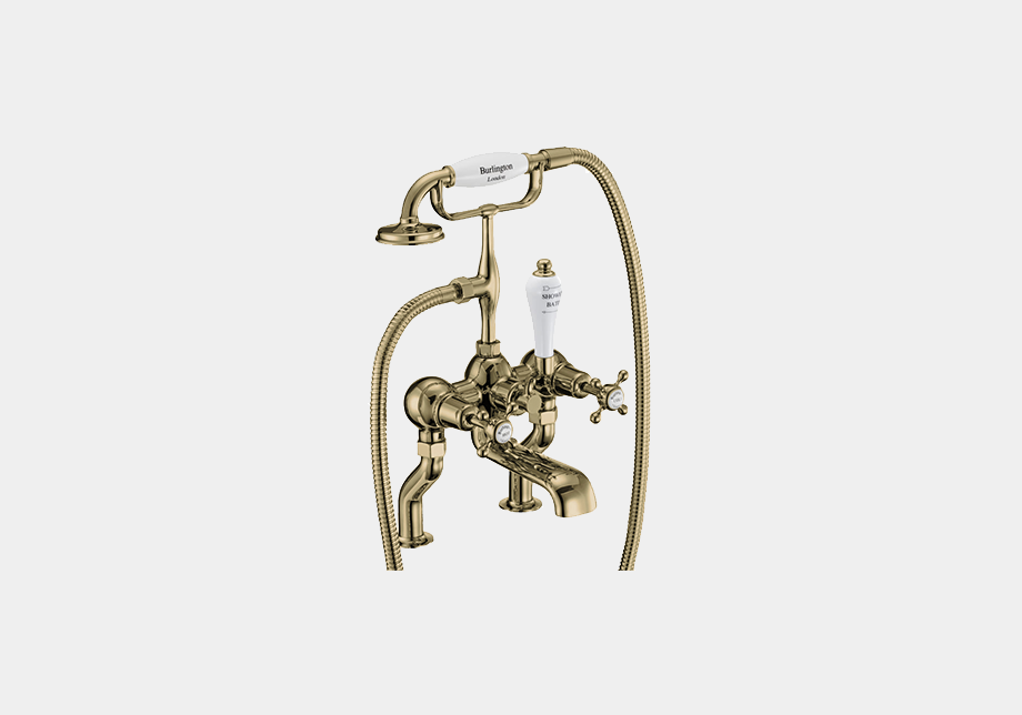 Claremont Bath Shower Mixer Deck Mounted with 'S' Adjuster in Nickel/White